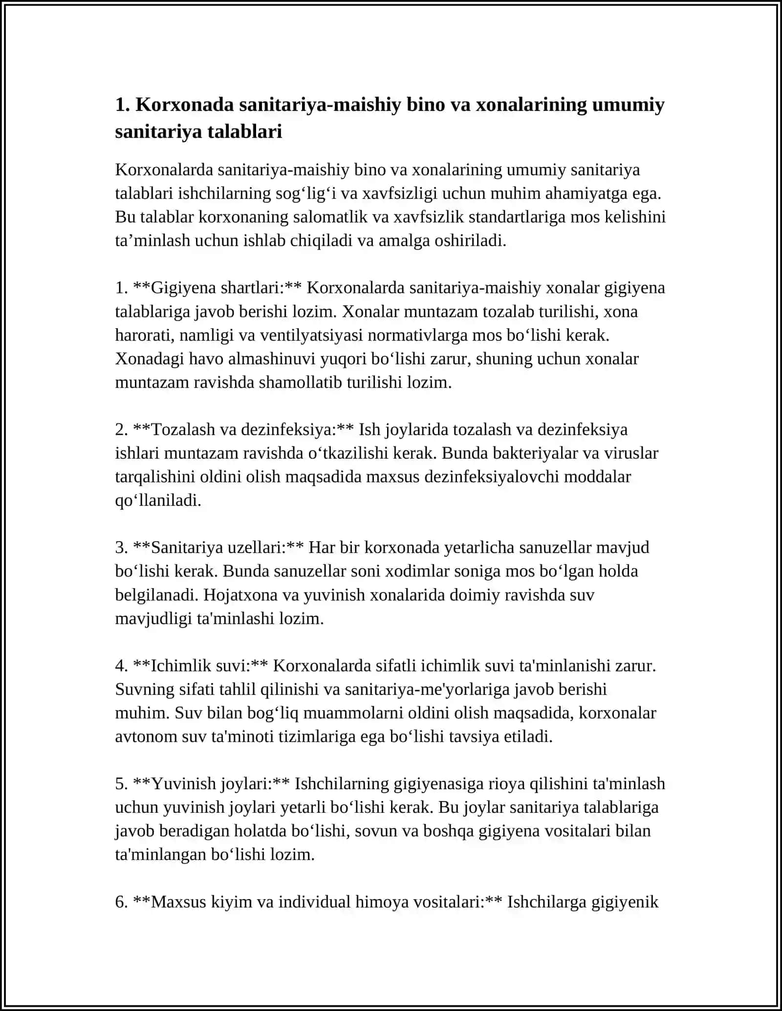 KORXONADA SANITARIYA- MAISHIY BINO VA XONALARIGA QO‘YILADIGAN TALABLAR 3