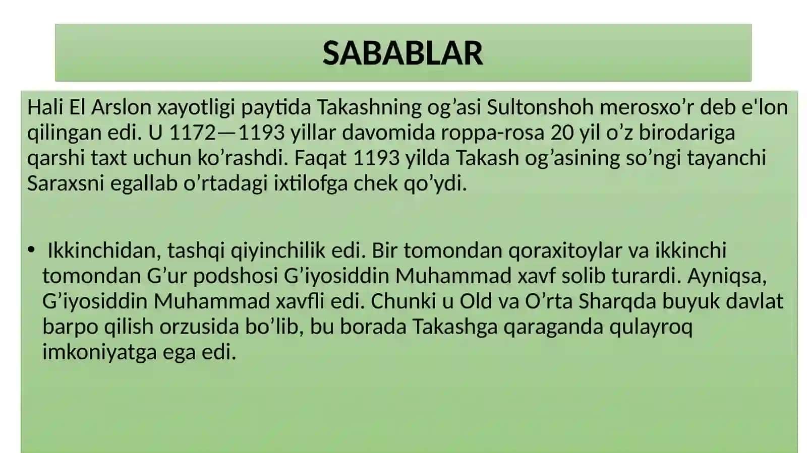 Sulton Takishislohotlari 3