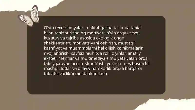 O'yin Texnologiyalarini Qo'llash Orqali Tabiat Bilan Tanishtirishning Mohiyati 3