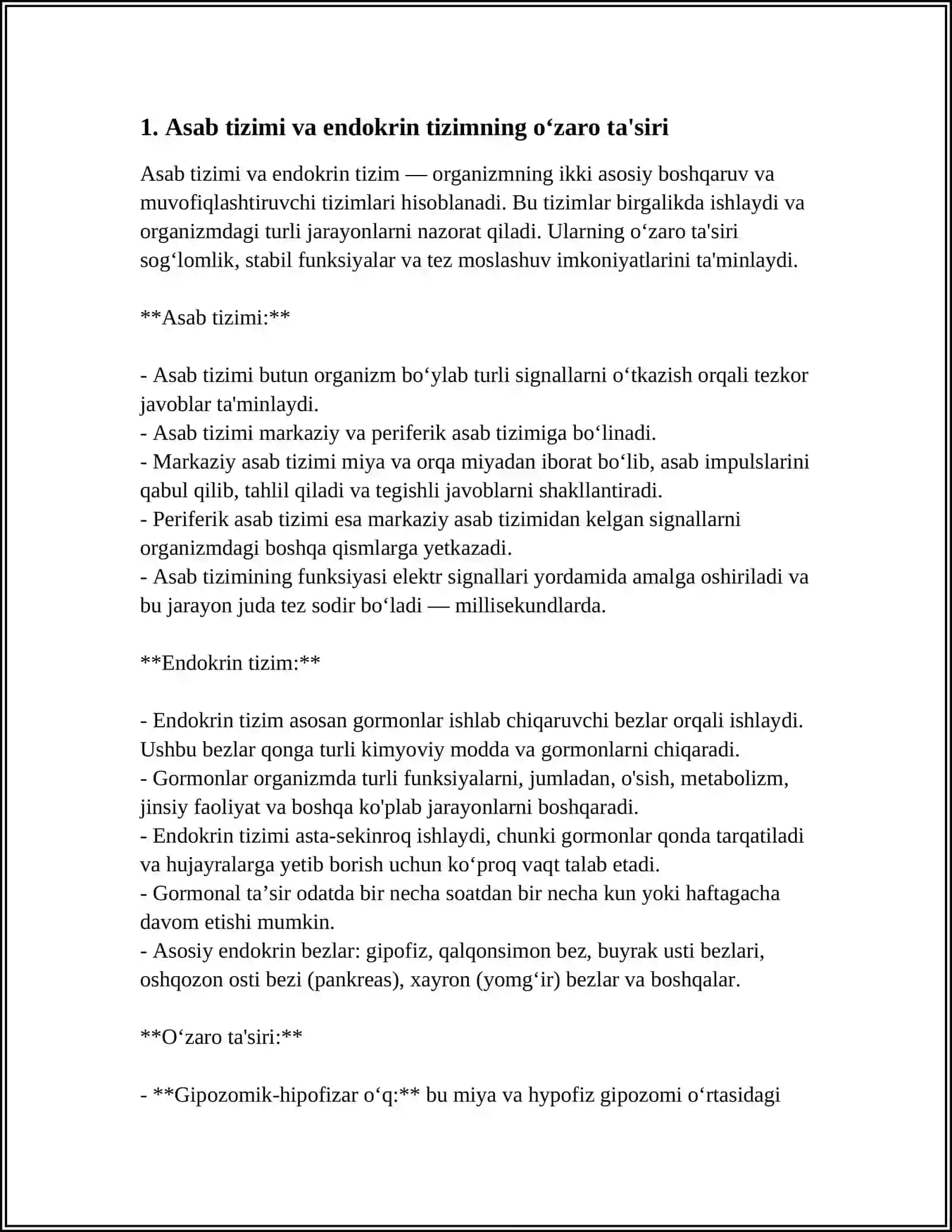 ENDOKRIN VA NERV TIZIMINING ALOQASI.ENDOKRIN VA IMMUN TIZIMINING O’ZARO ALOQASI 3