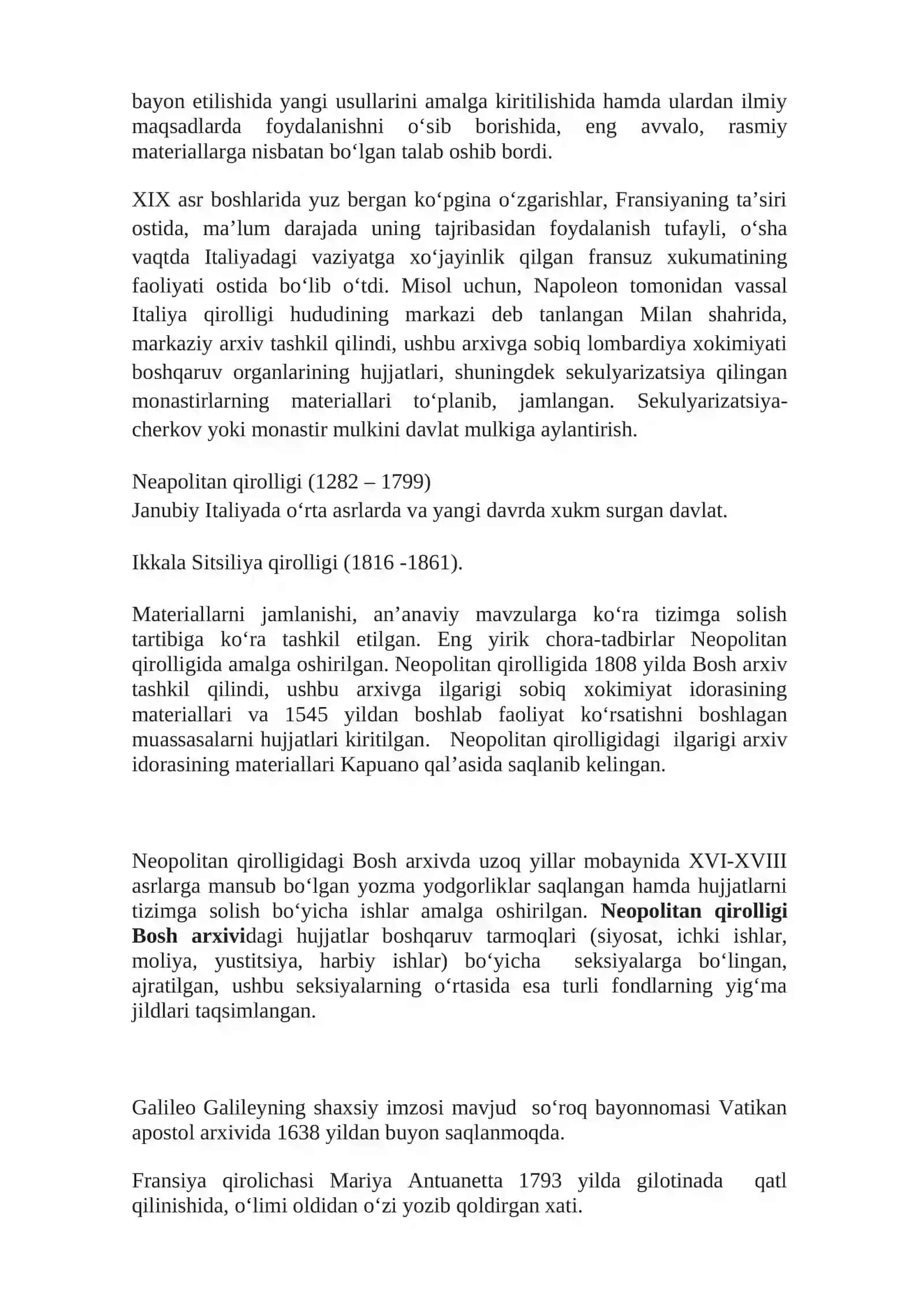 XVIII asrda Italiyada arxiv sohasidagi ilk tadqiqotlar. Italiya Milliy arxivining tashkil etilishi. XIX asr oxirida arxiv islohotlarining tugatilishi 3