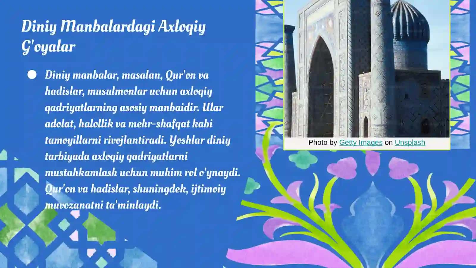 O'zbekiston yoshlarining diniy manbalardagi axloqiy tarbiyaga oid g'oyalarni o'rganishning ahamiyati 3