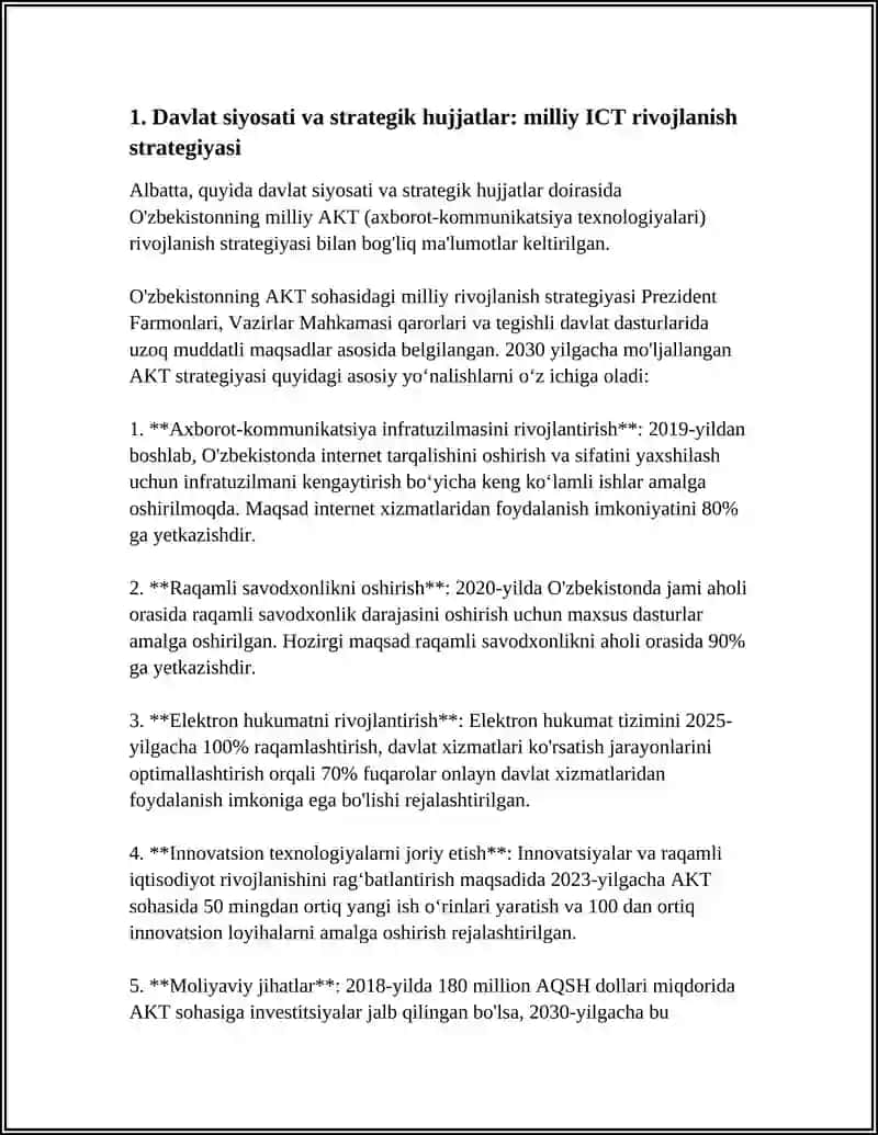 O'ZBEKISTONDA AXBOROT-KOMMUNIKATSIYA TEXNOLOGIYALARI SOHASINI RIVOJLANTIRISHDAGI DAVLAT SIYOSATI 3