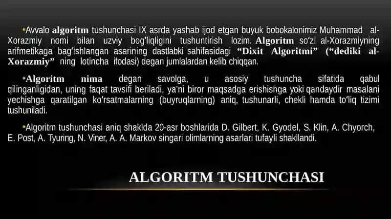 Mavhum ma'lumotlar turi (ADT). Algoritmning formal tasnifi. Tasvirlash usullari. Blok-sxema ko`rinishida algoritmni tasvirlash 3