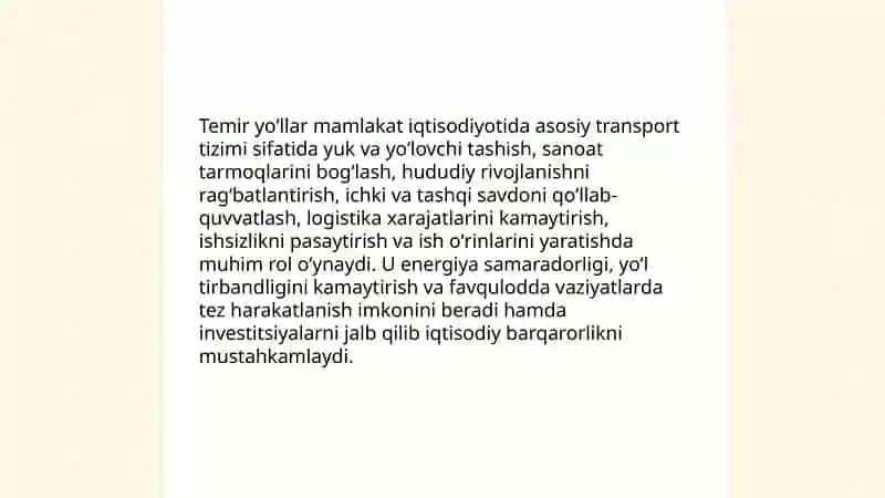Temir yoʻllar va uning mamlakat iqtisodiyotidagi oʻrni 3