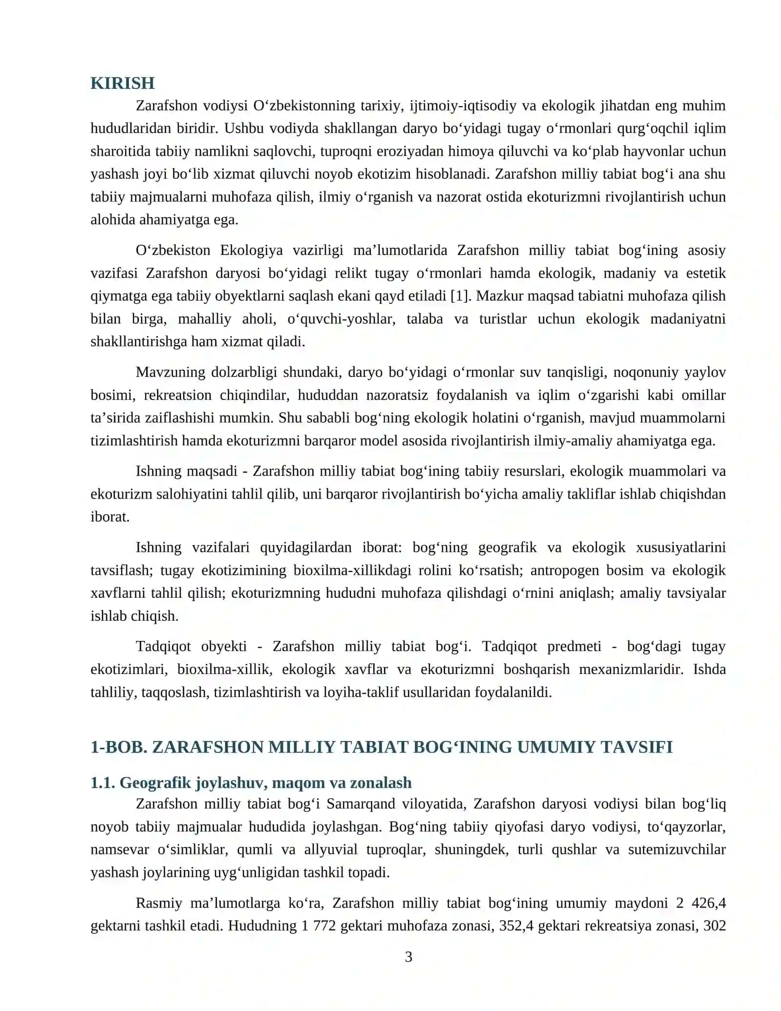 Zarafshon milliy tabiat bog‘i haqida tayyor mustaqil ish — DOCX/PDF 3