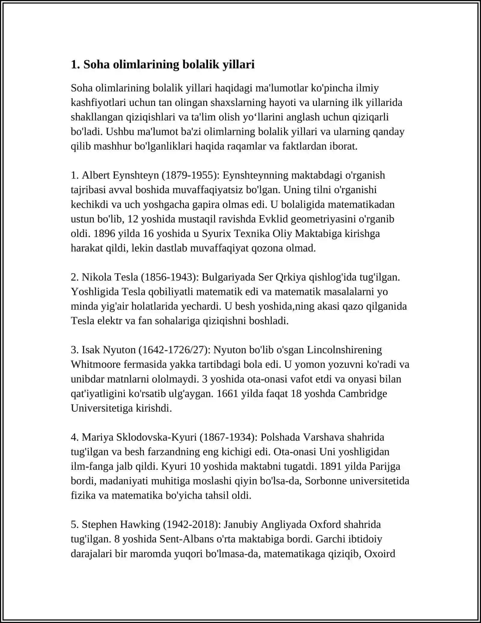 SOHA OLIMLARI HAYOTIDAN MA’LUMOTLAR. (TAQDIMOT). KIMDIR DADAM BOY BO’LSAYDI DEYDI, KIMDIRLAR... (ESSE) 3