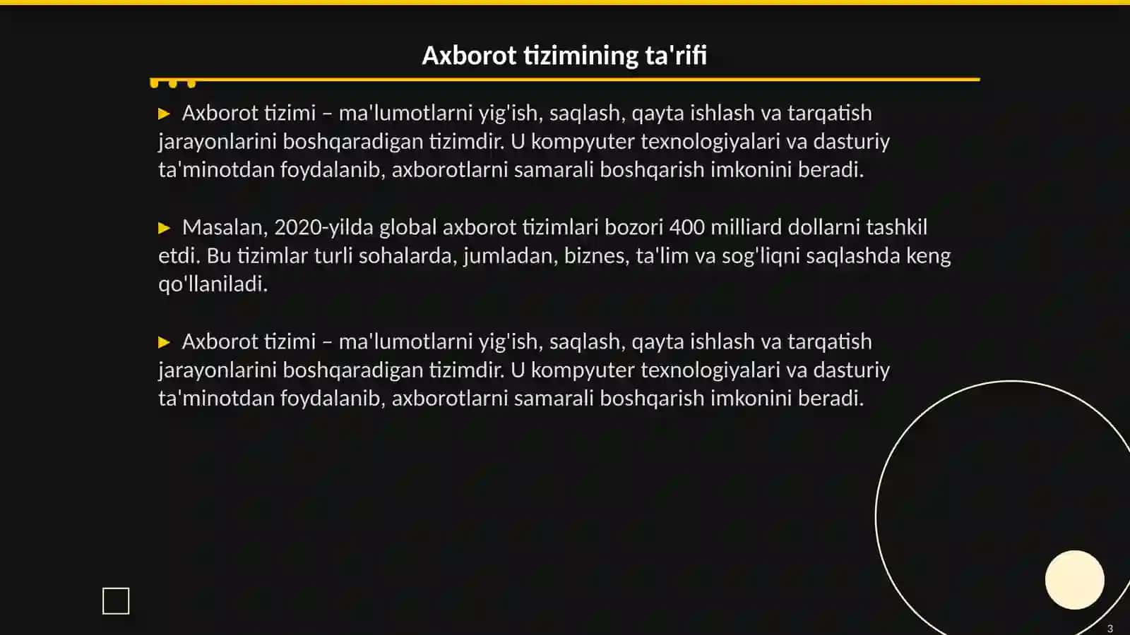 Axborot tizimlari va uning turlari boʻyicha ijodiy ishlash 3