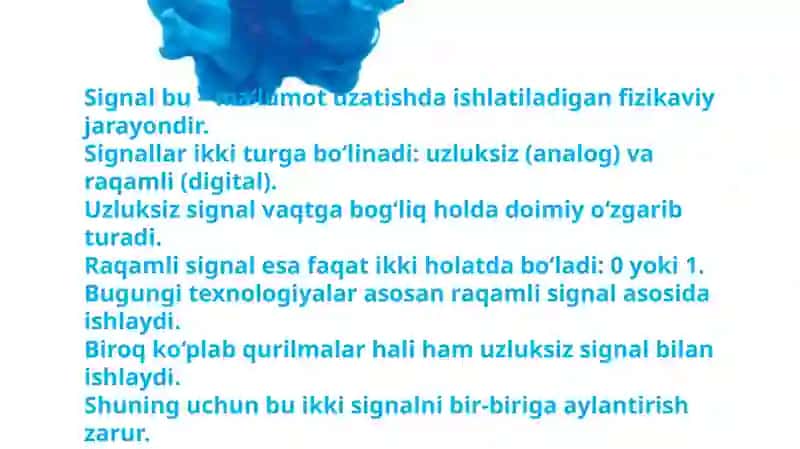 Raqamli signalni uzluksiz signalga va uzluksiz signalni raqamli signalga aylantiruvchi qurilmalar 3