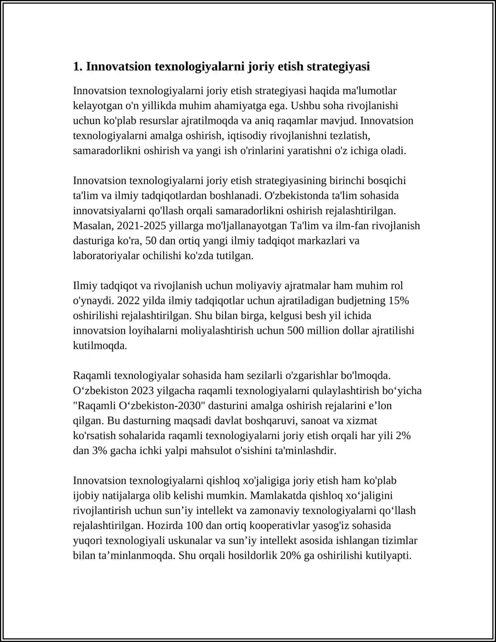 MUSTAQIL ISH Mavzu: ÒZBEKISTON TEMIR YÒLLAR AKSIYADORLIK JAMIYATIDA INNOVATSIYA VA IVESTITSIYANING JORIY ETILISHI 3