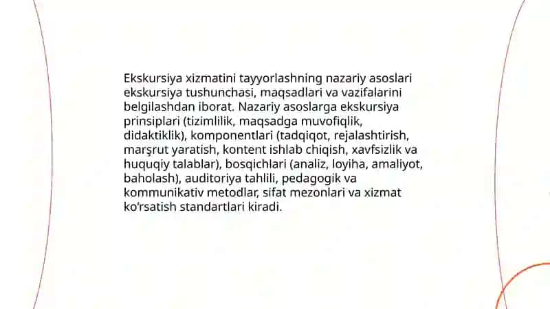 Ekskursiya xizmatini tayyorlash texnologiyasi 3
