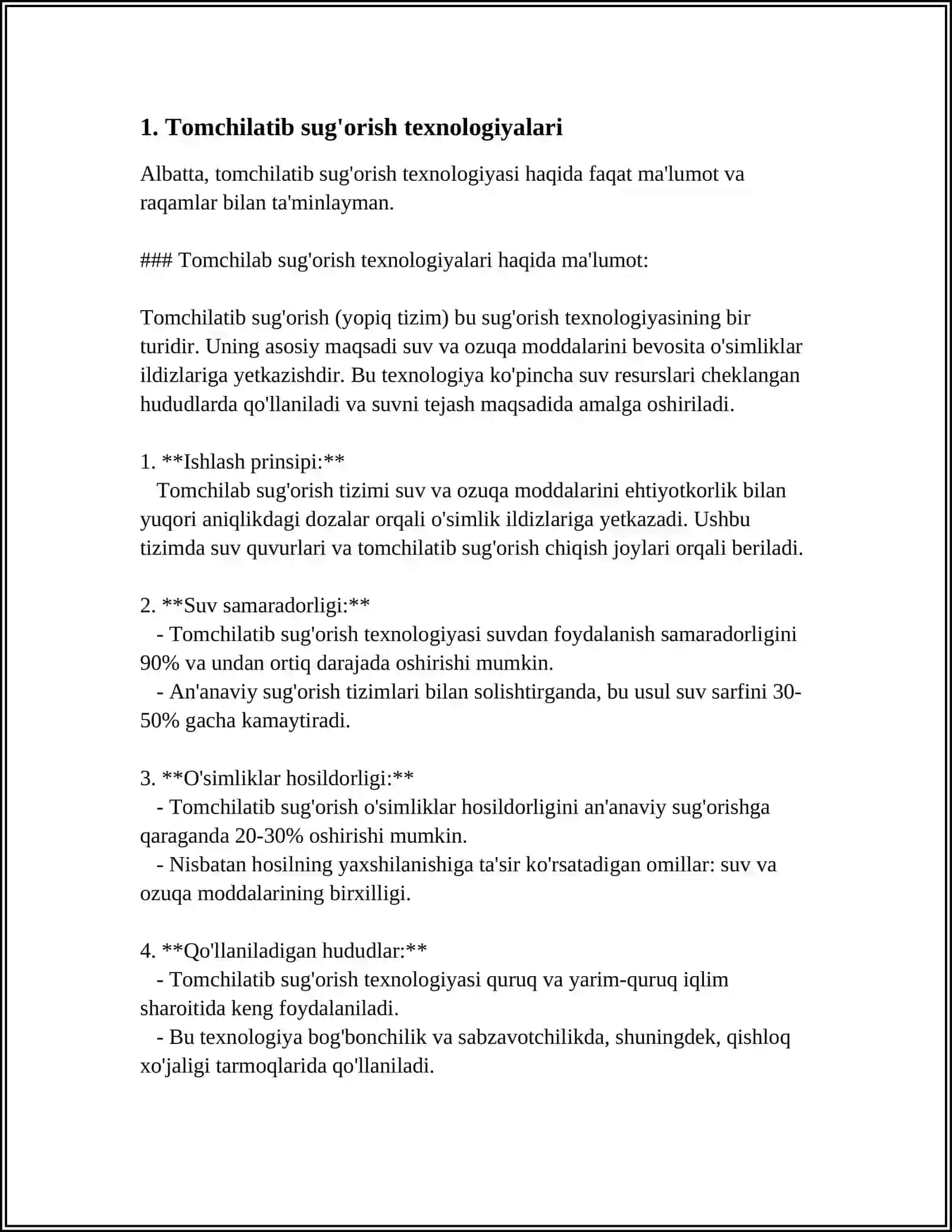 MUSTAQIL ISH Mavzu: SUGʻORISHDA RESURS TEJAMKOR INAVATSION TEXNALOGIYALAR 3