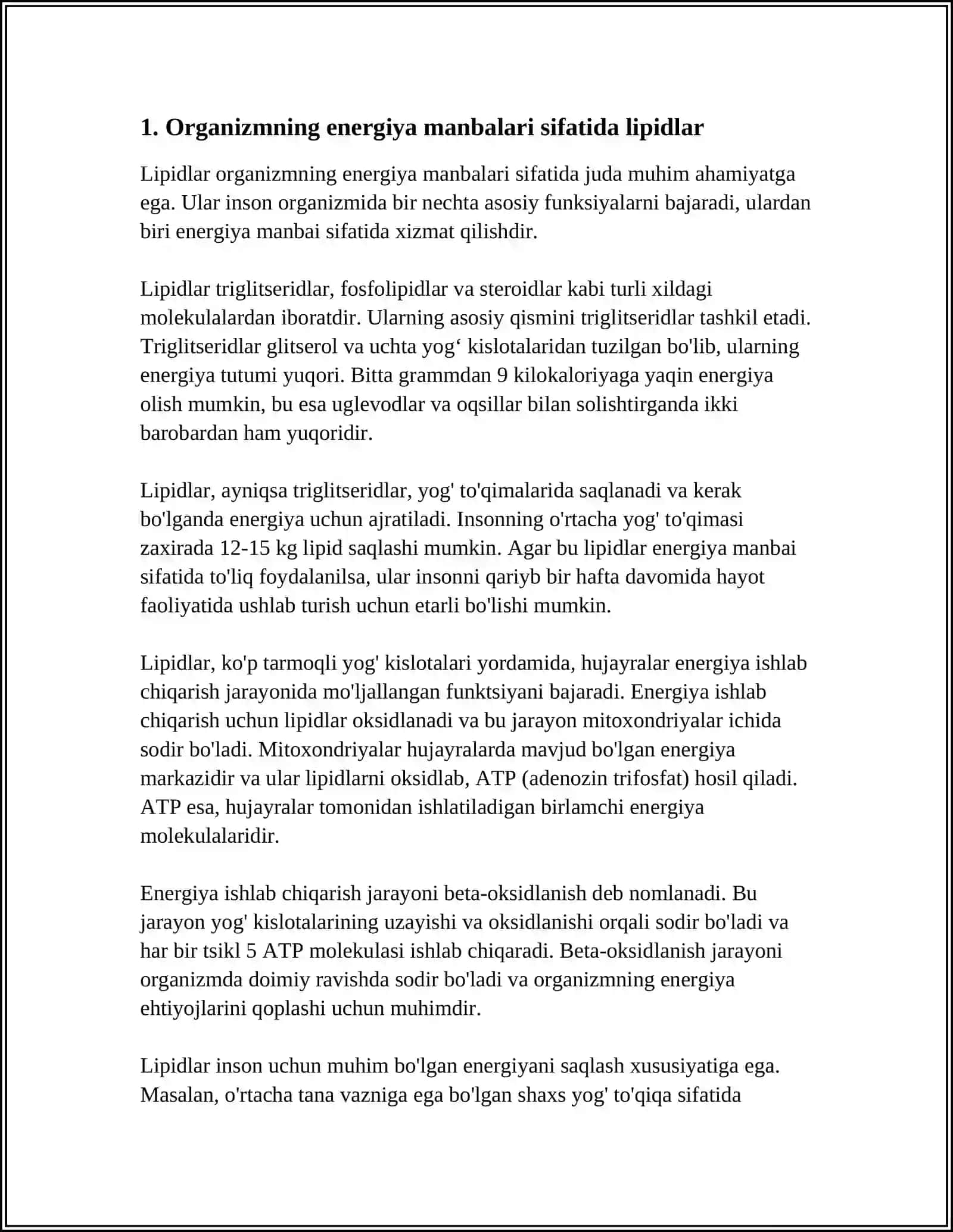 ORGANIZM VA OVQAT TARKIBINING ASOSIY LIPIDLARI, BIOLOGIK AHAMIYATI.LIPIDLAR KLASSIFIKATSIYASI 3