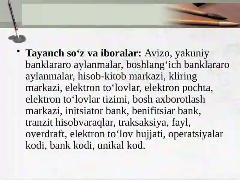 Banklararo hisob-kitoblar hisobi 1 3