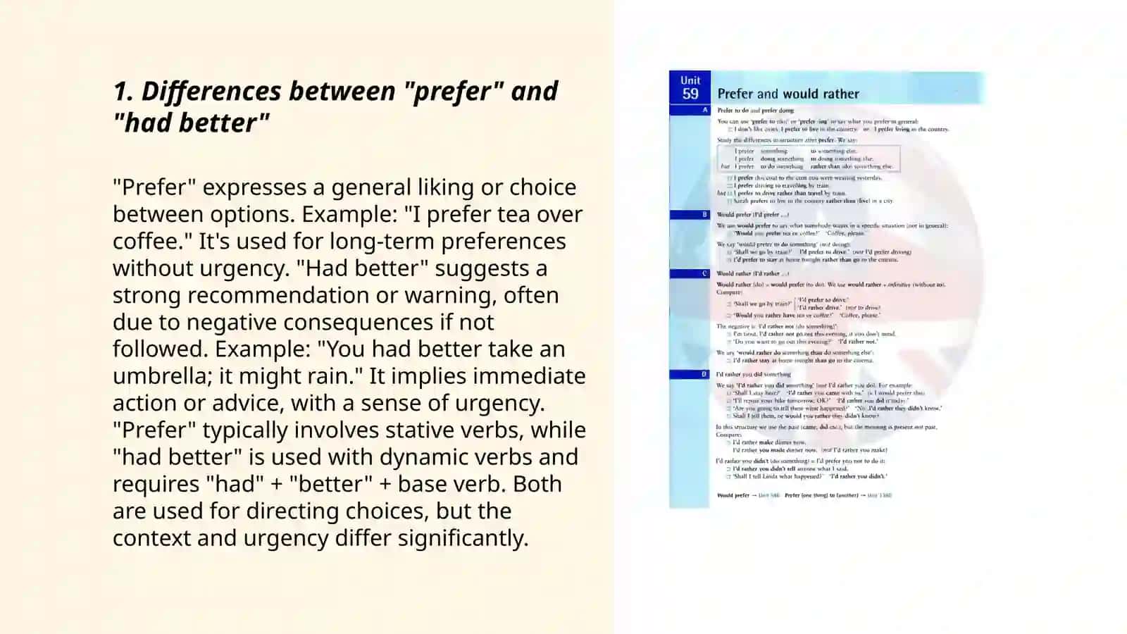 Differences between "prefer" and "had better" 3