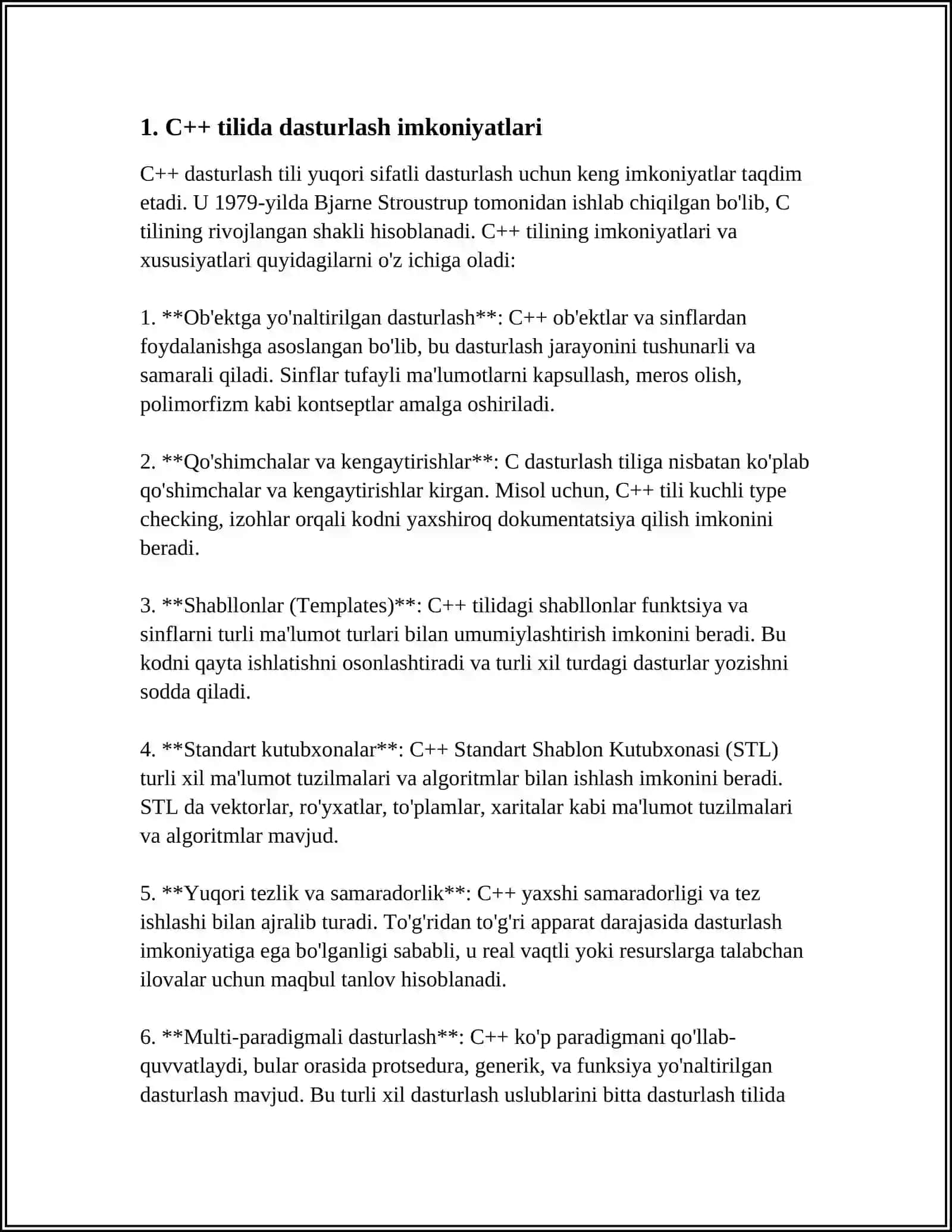 C++ DASTURI IMKONIYATLARI HAQIDA 3