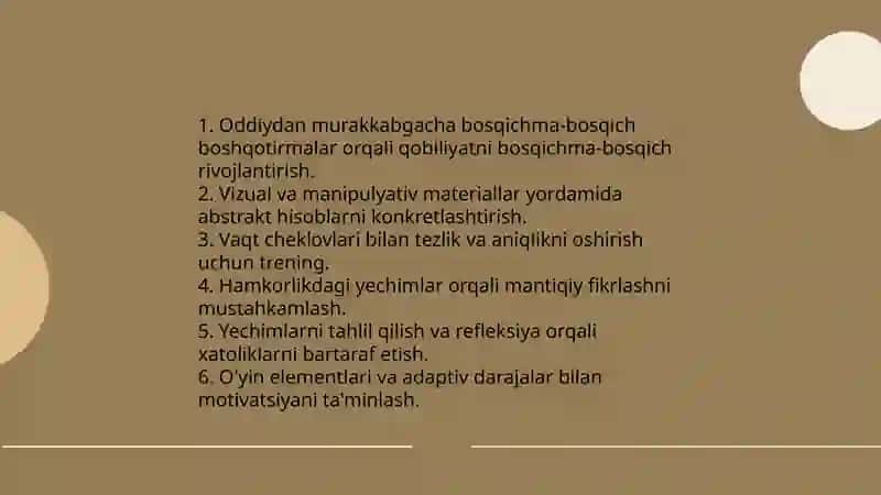 Hisoblashga doir masalalarni ishlashda boshqotirmaning roli 3