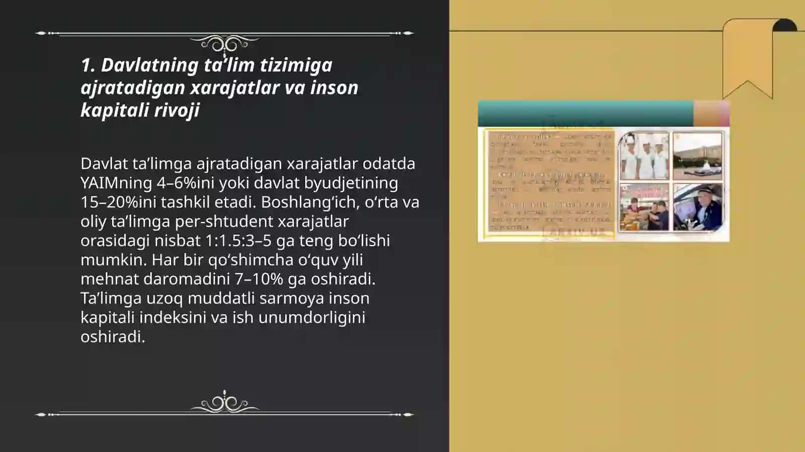 Davlatning ijtimoiy-madaniy maqsadlarga qilgan harajatlari, inson kapitalining rivojlanishi 3