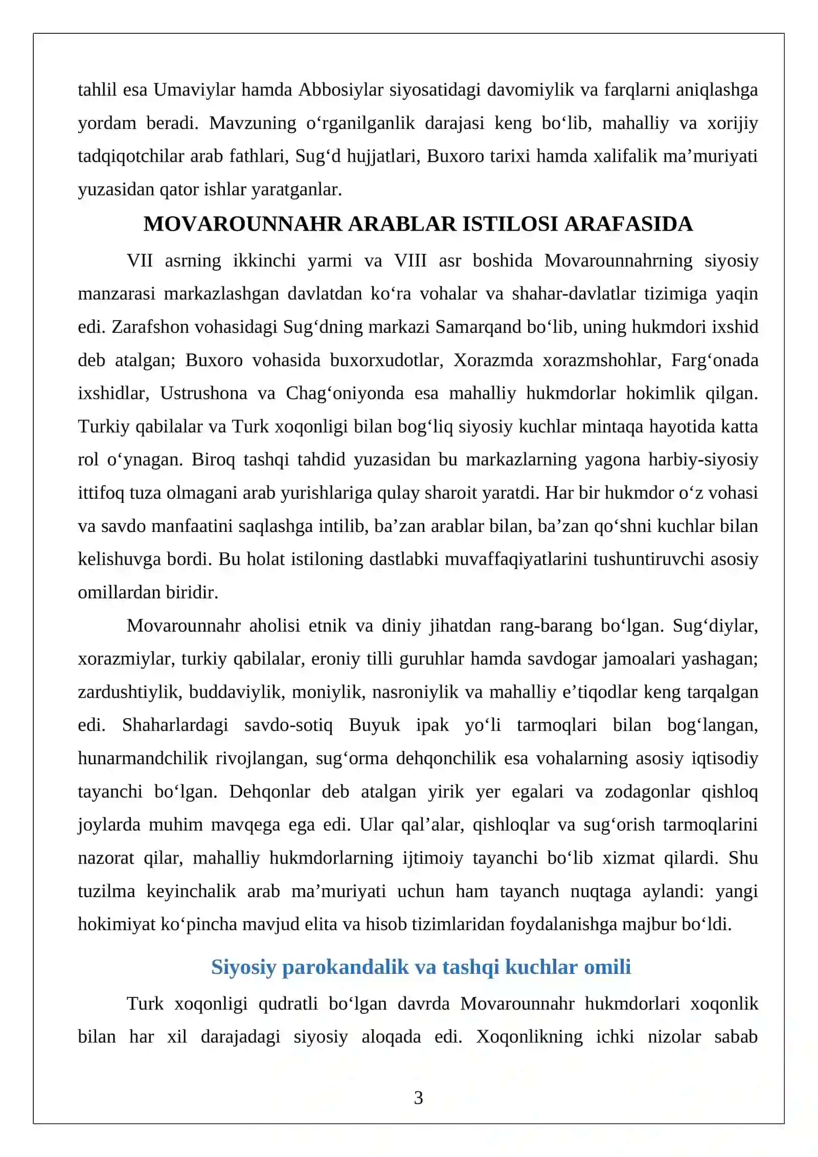 Arablar istilosi va Movarounnahrda islomiy davlat boshqaruvi tizimining qaror topishi 3