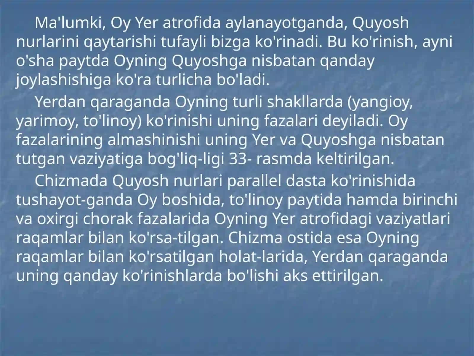 Oyning harakat va fazlari. Quyosh va Oy tutilishlari 3