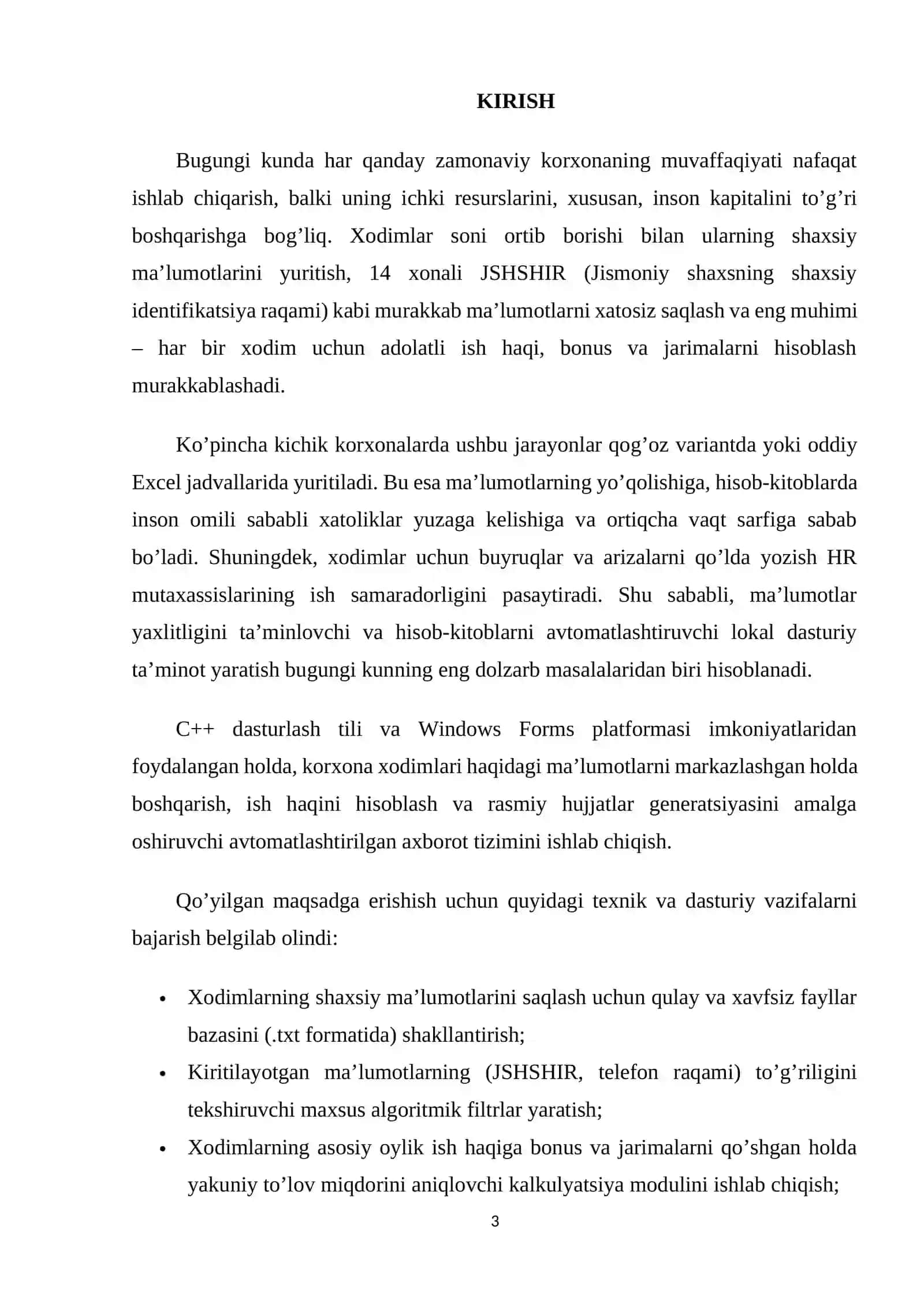 Visual Studio muhitida Kurs ishi | KORXONA XODIMLARI MA’LUMOTLAR, MAOSHLAR, VA HUJJATLARNI YURITISH 3