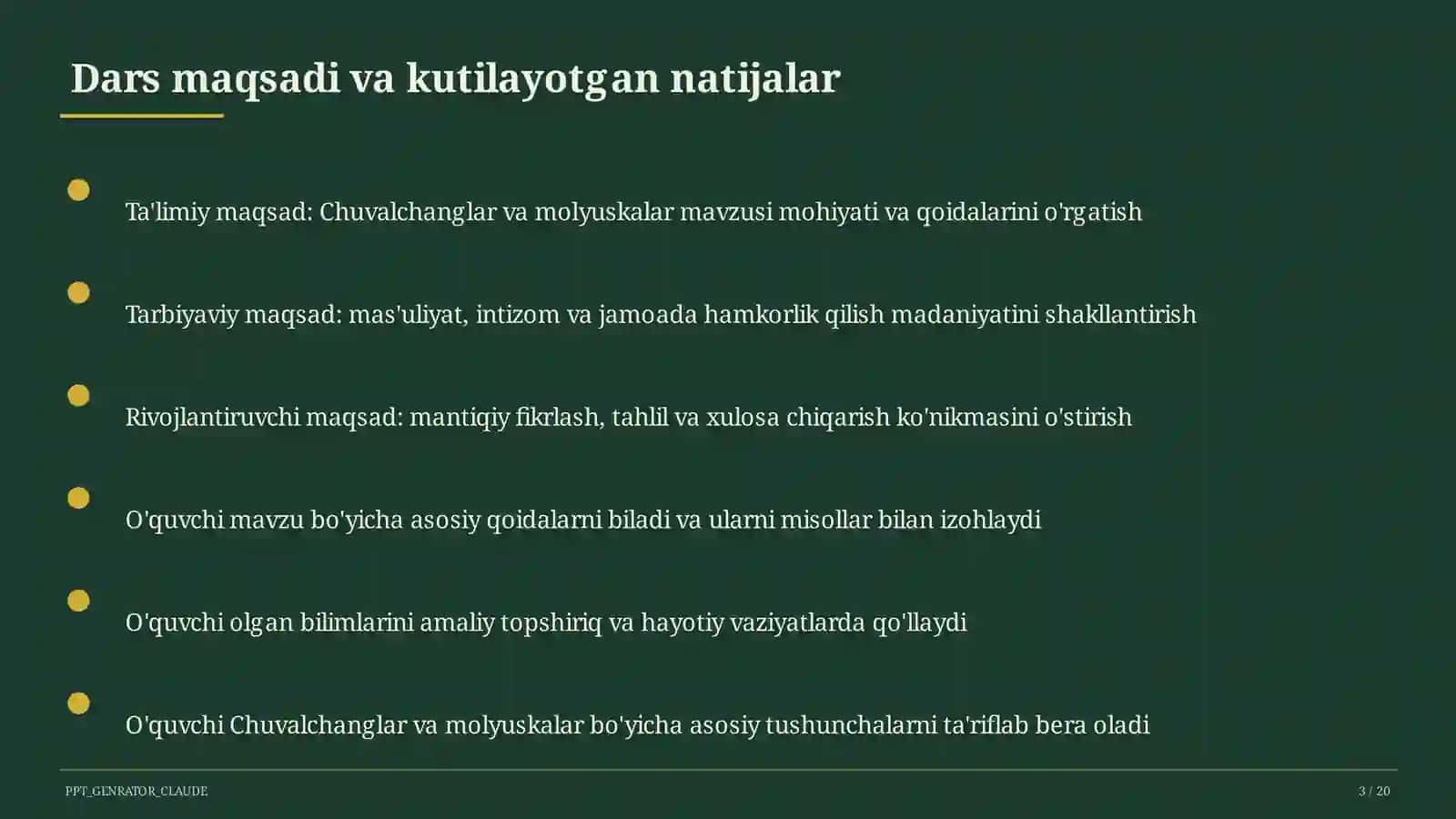 Chuvalchanglar va molyuskalar mavzusi 3