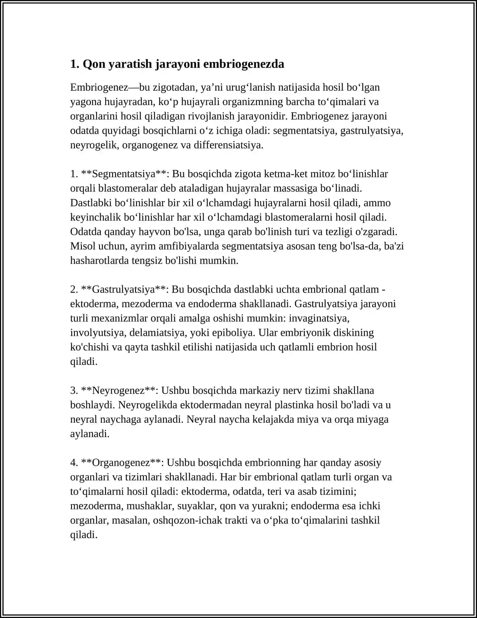 Qon yaratish jarayoni embriogenezda 3