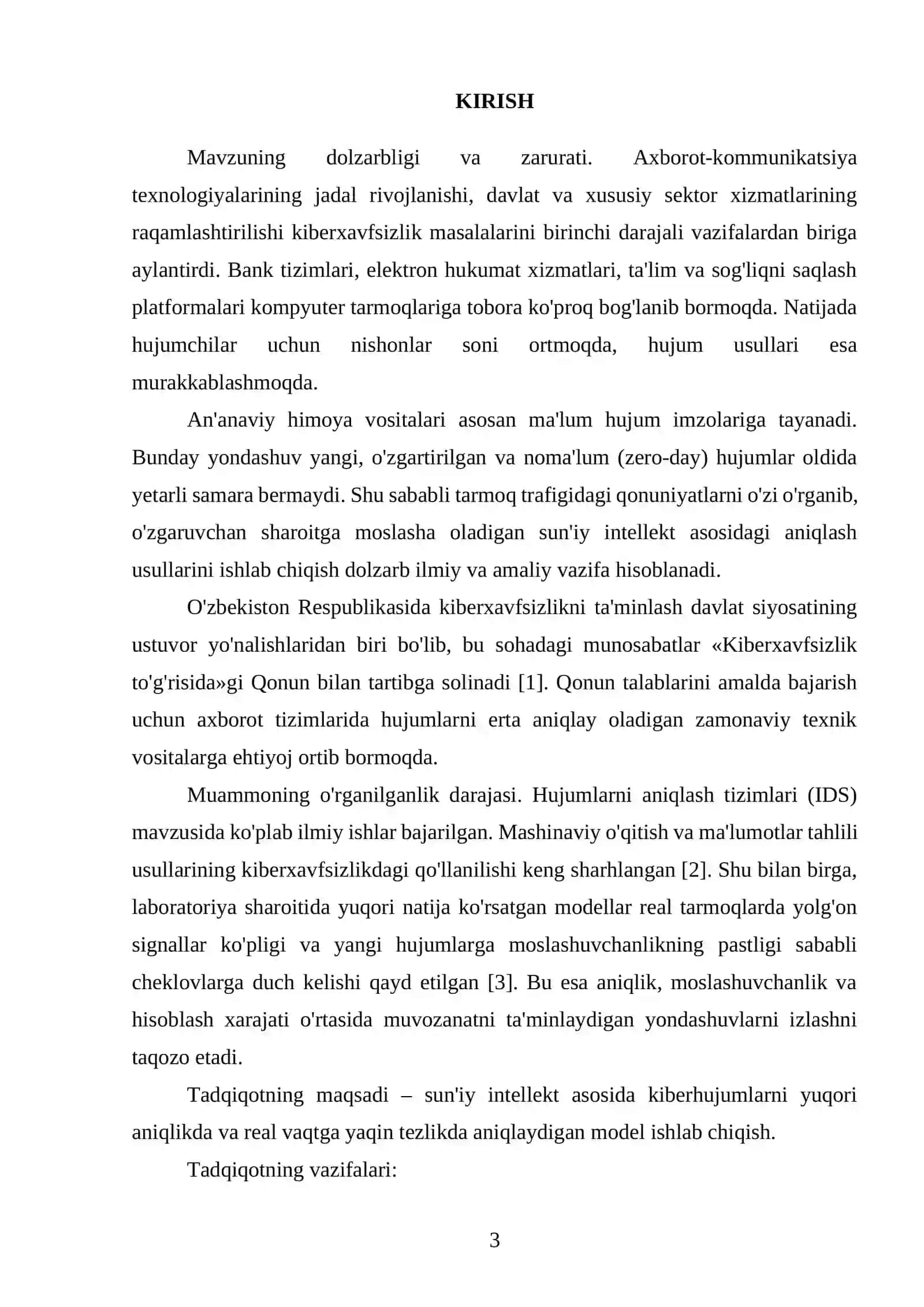 KIBERXAVFSIZLIK TIZIMLARIDA SUN'IY INTELLEKT YORDAMIDA KIBERHUJUMLARNI ANIQLASH MODELINI ISHLAB CHIQISH DISSERTATSIYA 3