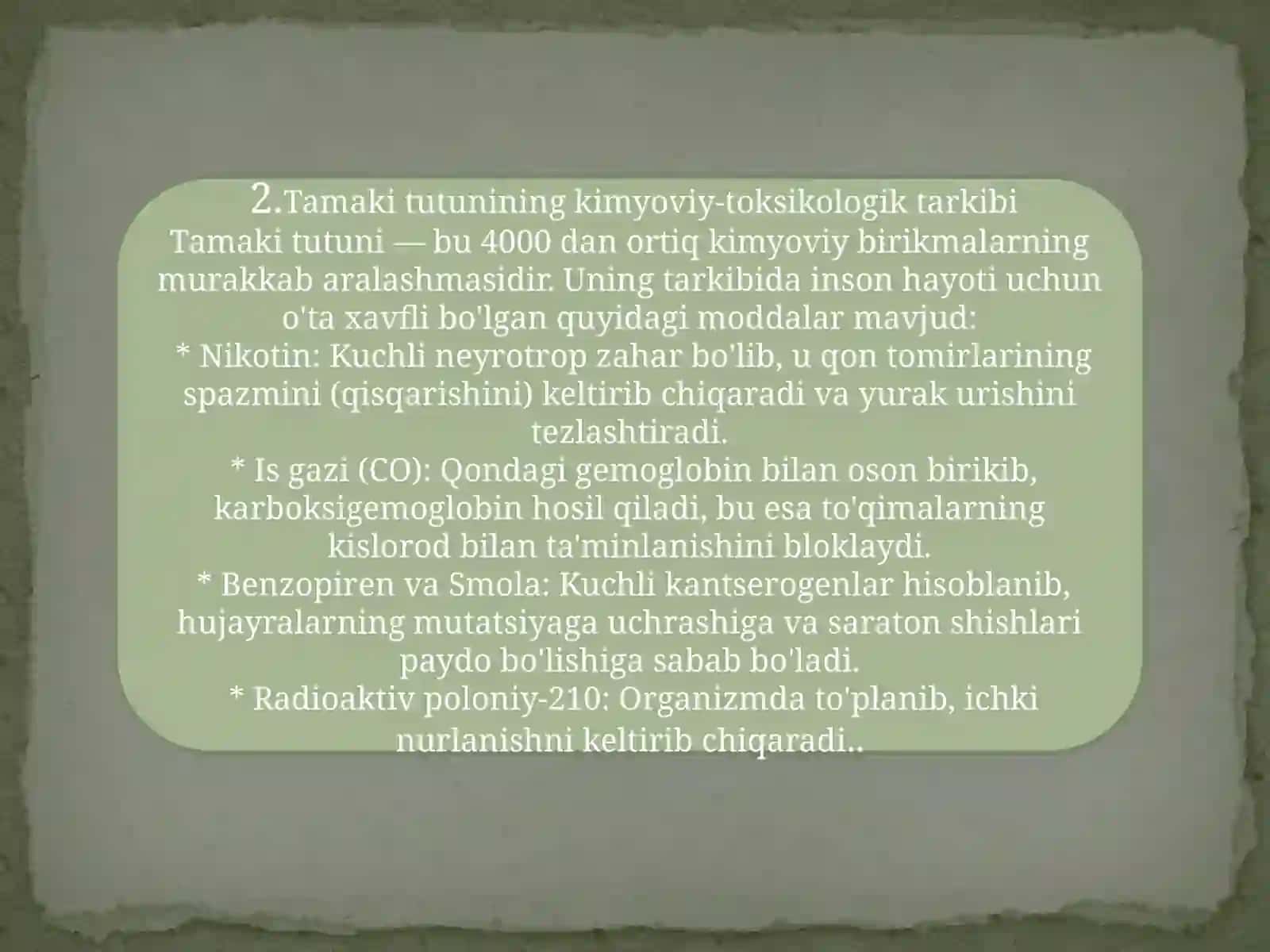 Alkogol, tamaki va boshqa zaharli moddalarning inson organizmiga salbiy ta’siri hamda fiziologik oqibatlari 3