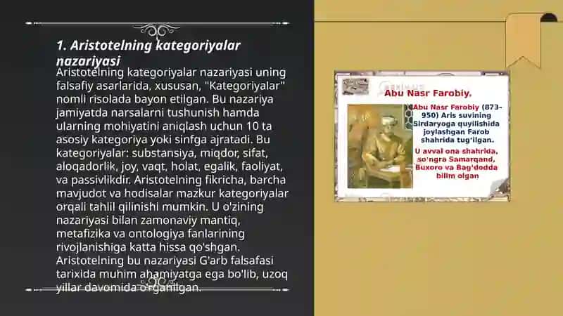 Aristotel, Farobiy va Kant ontologiyasida kategoriyalarning tasnifi 3