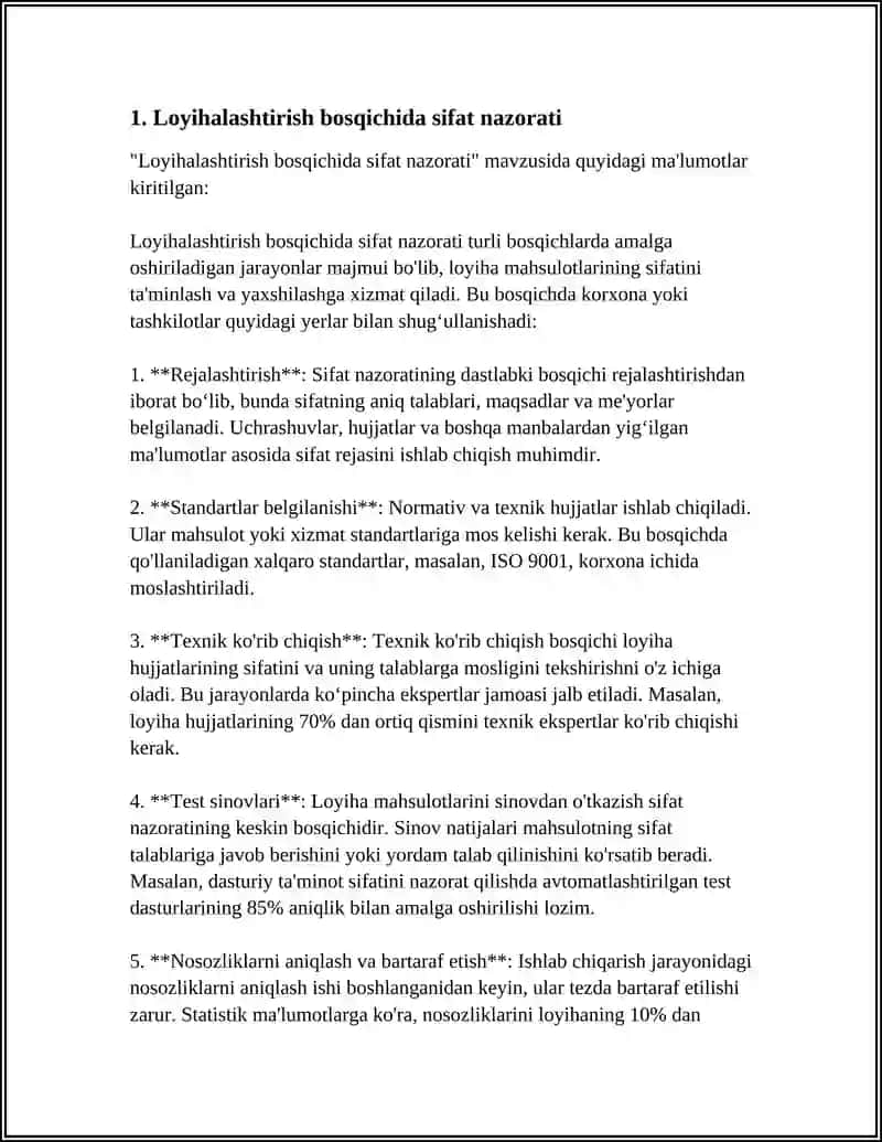 Loyihalashtirish bosqichida sifat nazorati 3
