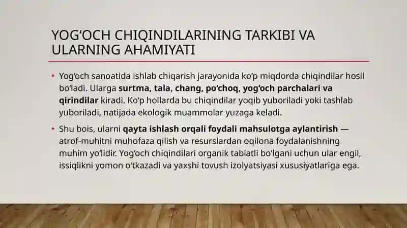 Yog’och chiqindilari va mineral bog’lovchilar asosida olinadigan materiallar 3