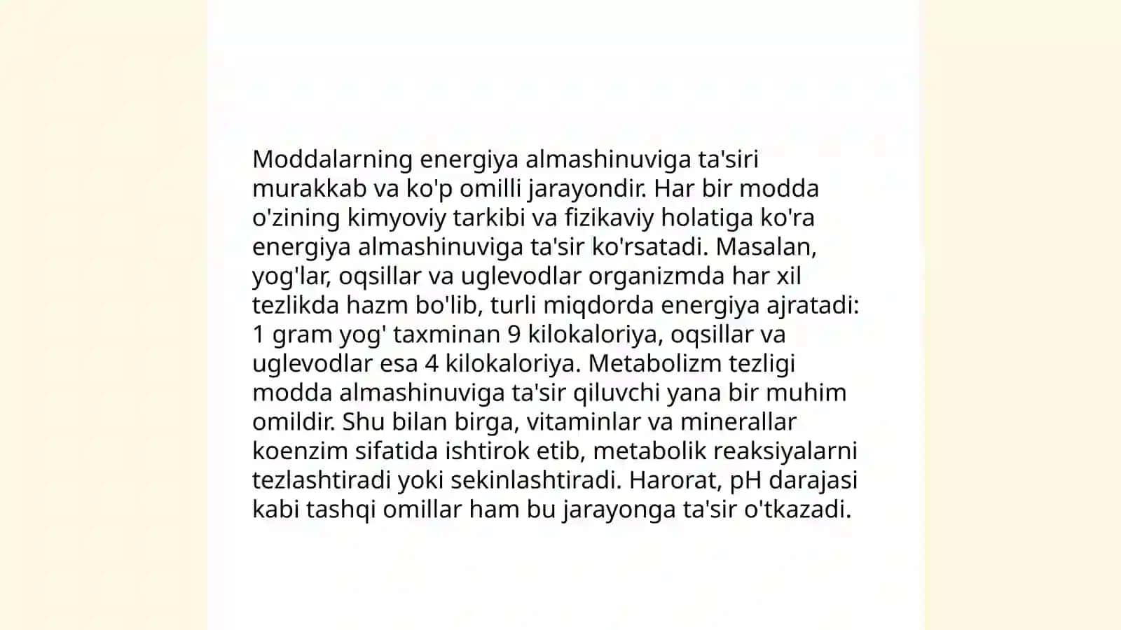 Moddalar va energiya almashinuvi. Ularning yoshga bog'liq xususiyatlari 3