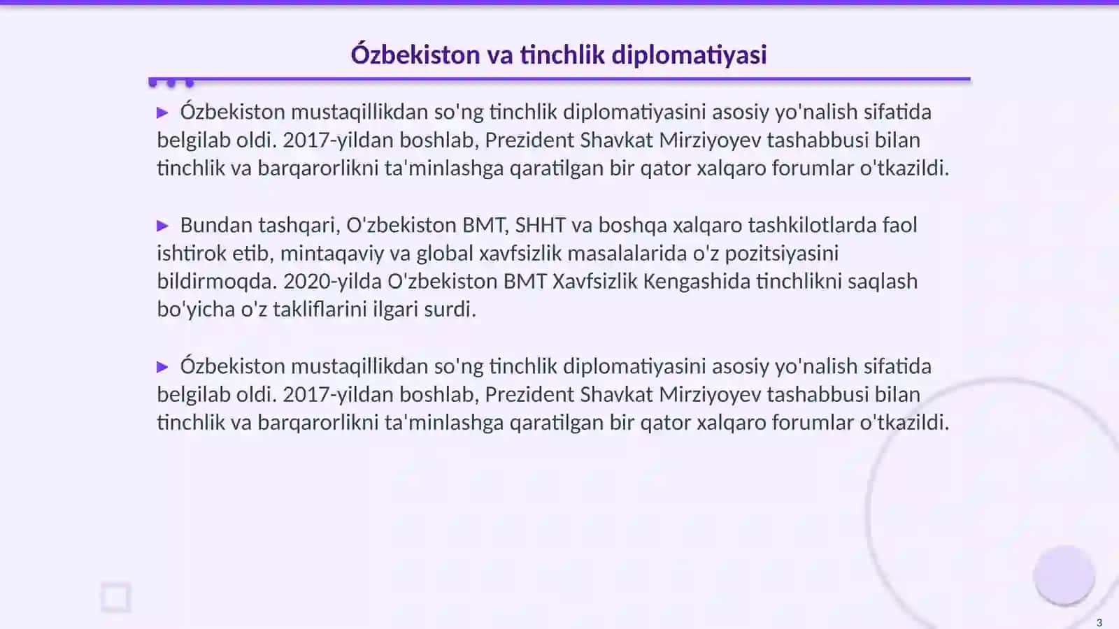 Ózbekistonning Markaziy Osiyoda tinchlik va barqarorlikni taminlashdagi órni 3
