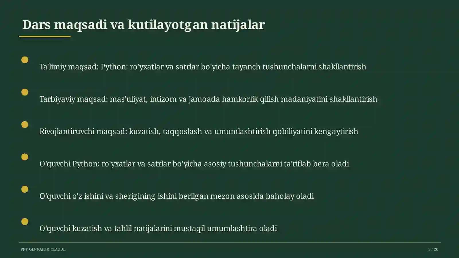 Python: ro'yxatlar va satrlar (9-sinf) 3