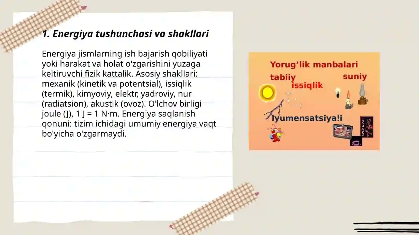 Energiya. Yorug'lik va issiqlik energiyasi 3