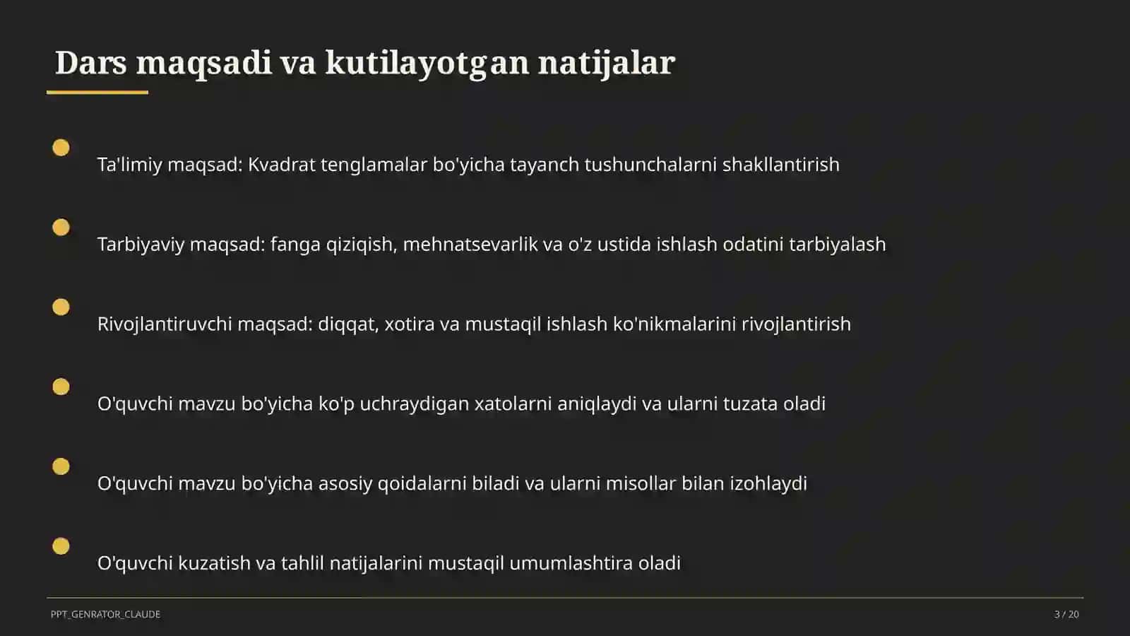 Kvadrat tenglamalar (8-sinf) 3