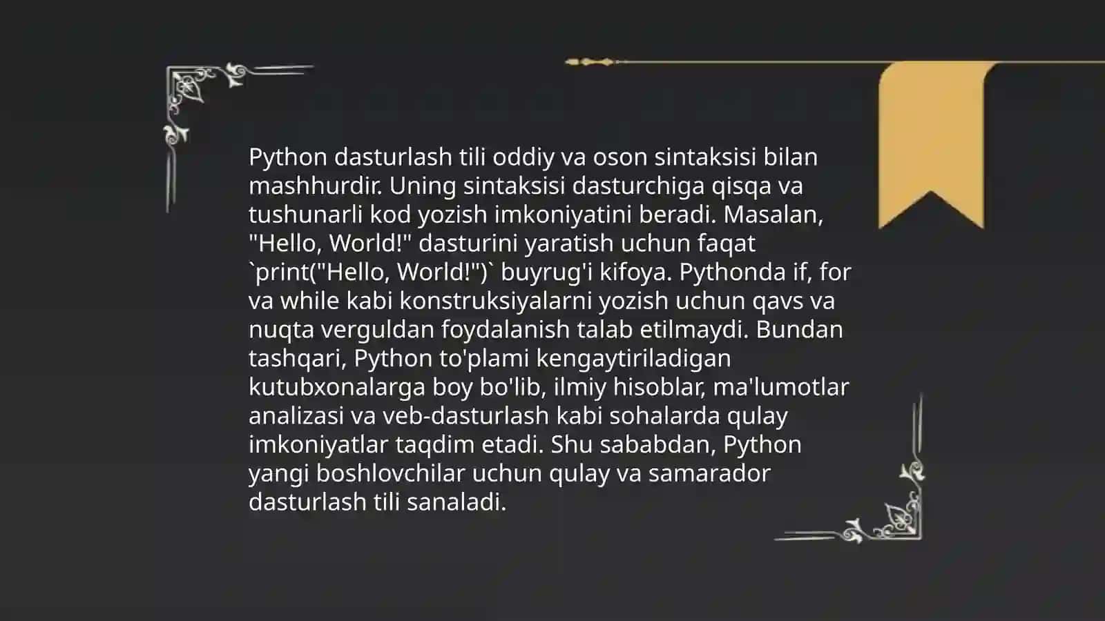 Python dasturlash tilining o‘ziga xos imkoniyatlari 3