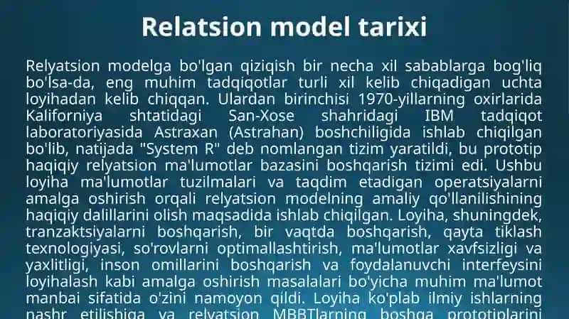 6-MA’RUZA.MA’LUMOTLAR BAZASINI BOSHQARISH TIZIMLARI DARELATSION MODEL VA UNING ASOSIY TERMINOLOGIYASI 3