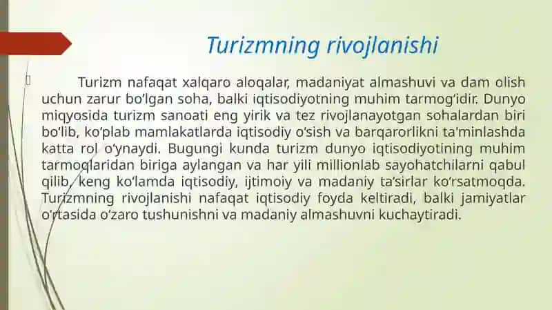 Turizmda sayr – tomoshalar va ko‘ngil yozish infratuzilmasi 3