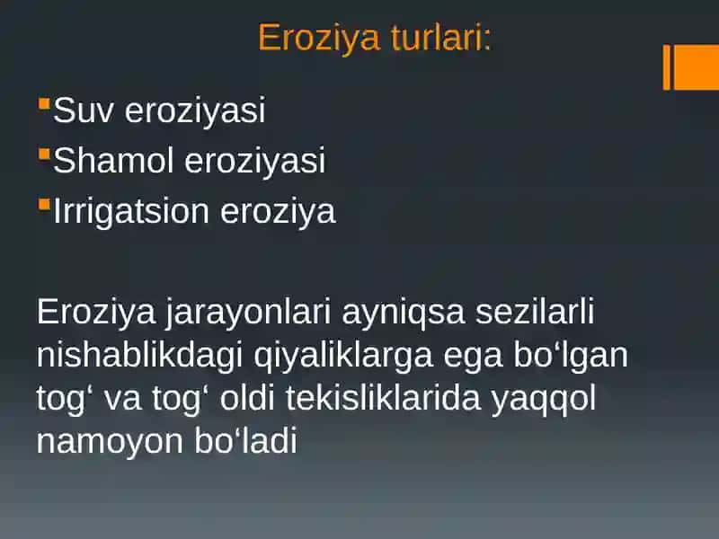 Tuproq eroziyasi, sho’rlanishi va tuproq muhofazasi. 3