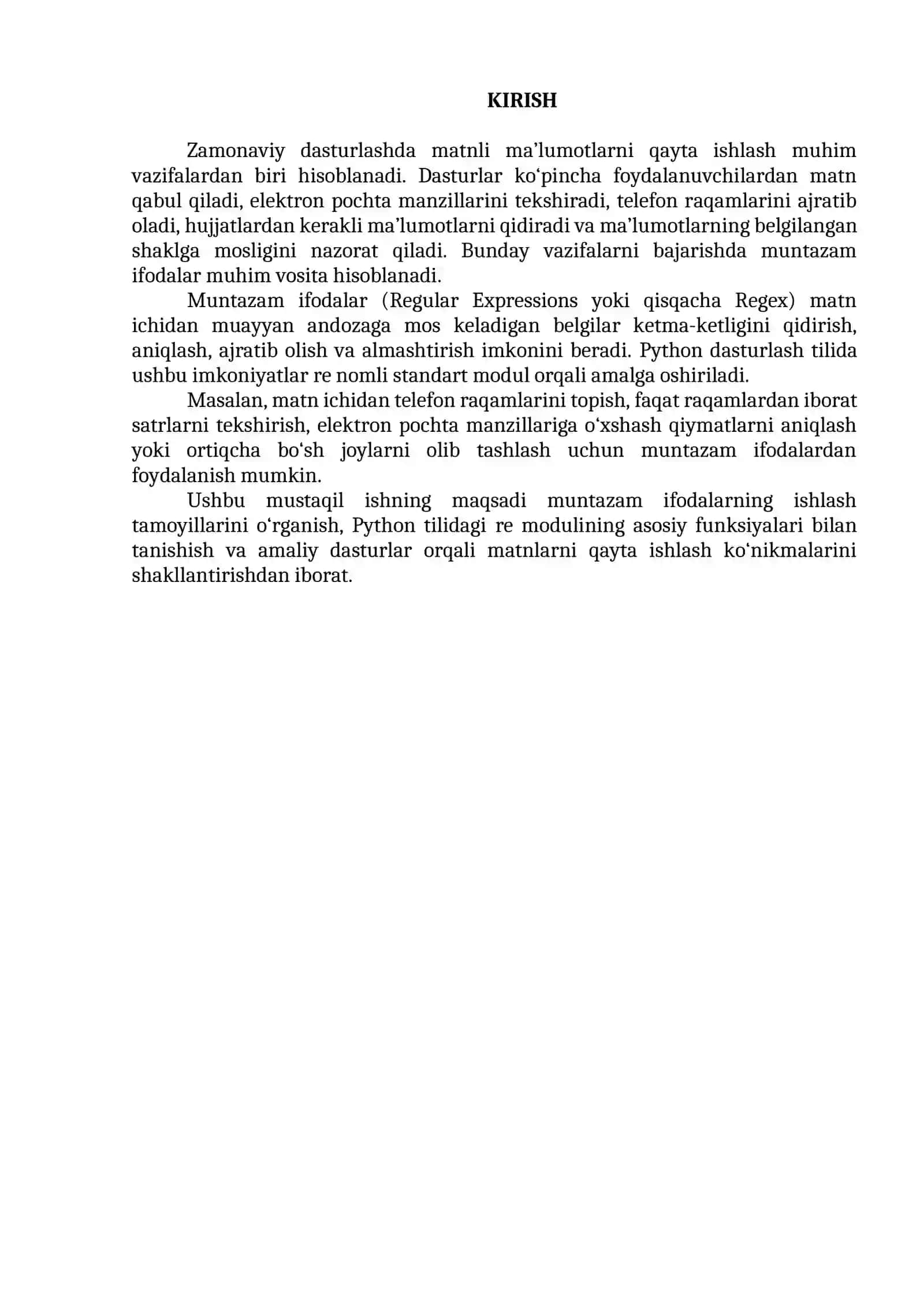 Satrlarni qayta ishlash uchun muntazam ifodalar (Regular Expressions — re moduli) 3