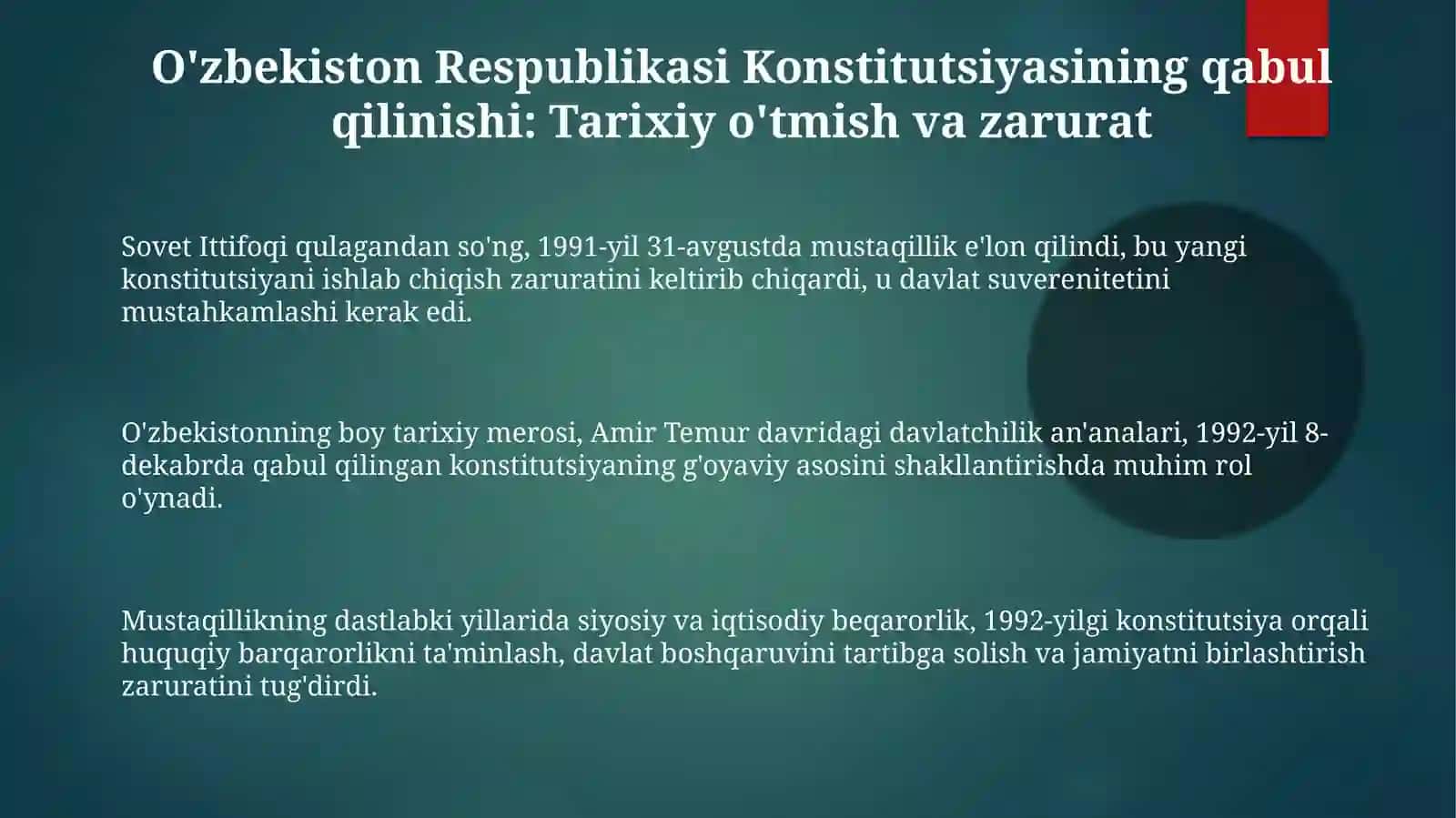 1992 yil 8-dekabrda O’zbekiston Rspublikasi Konstitutsiyasini qabul qilinishi 3