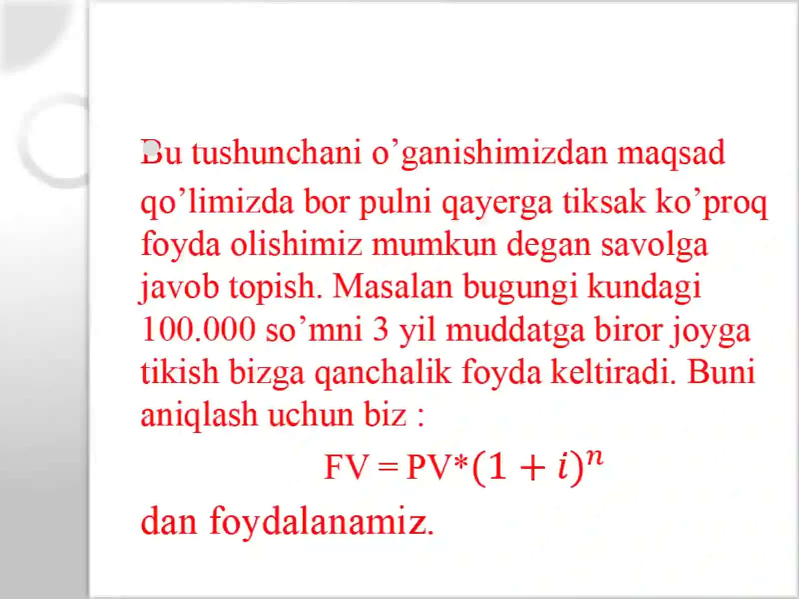 Pulning vaqt bo’yicha qiymati 3