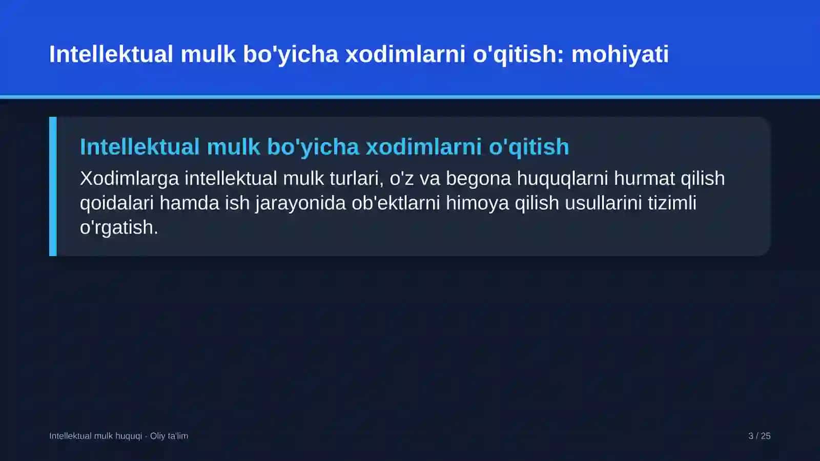spa salonlarda intellektual mulk bo'yicha xodimlarni o'qitish 5134 3