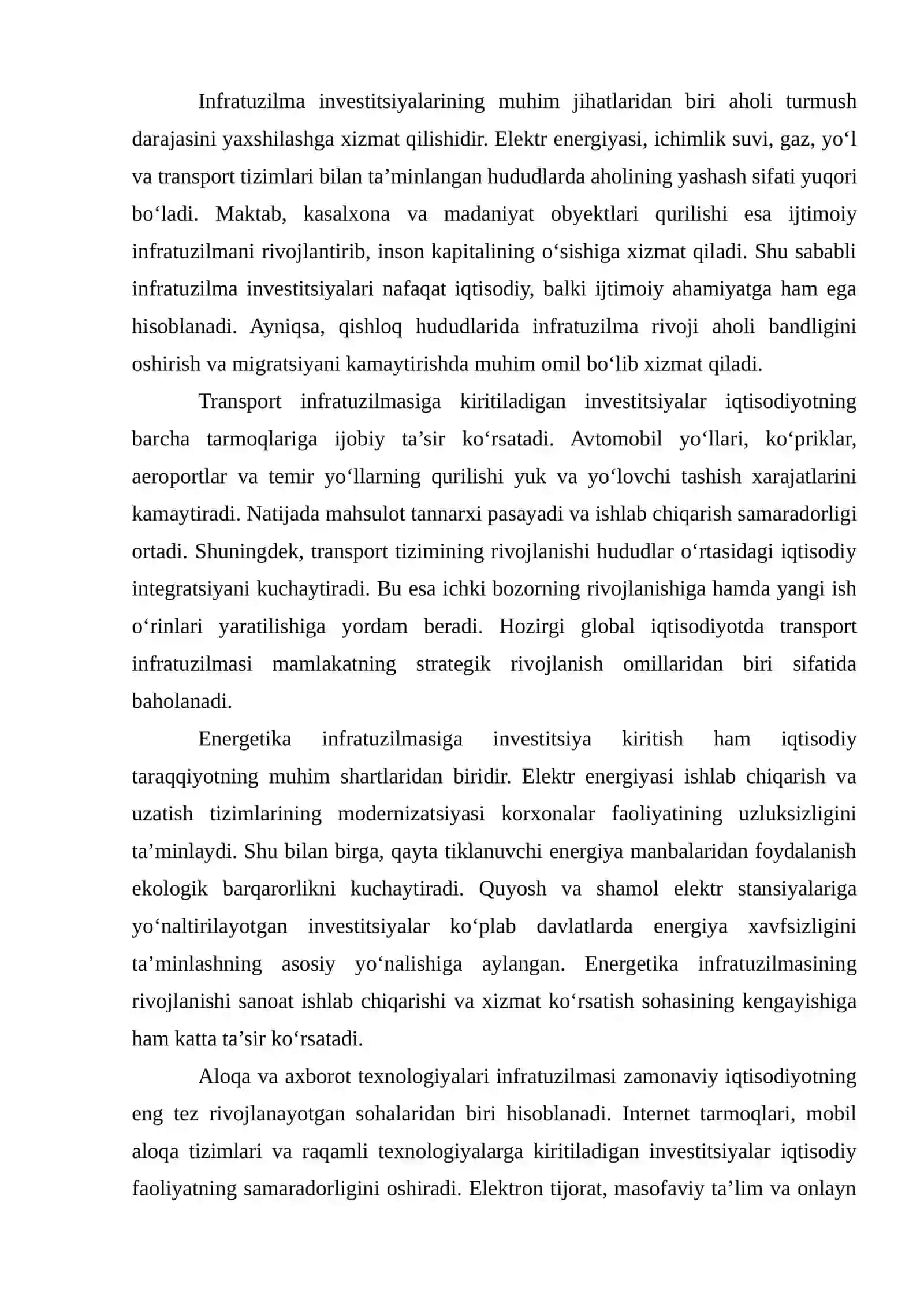 Infratuzilma investitsiyalari va ularning rentabelligi 3