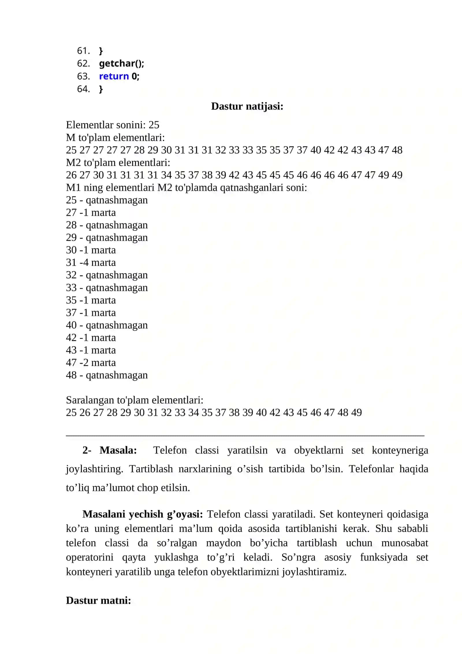 Assotsiativ va tartiblanmagan assotsiativ konteynerlar bo’yicha laboratoriya ishi 3