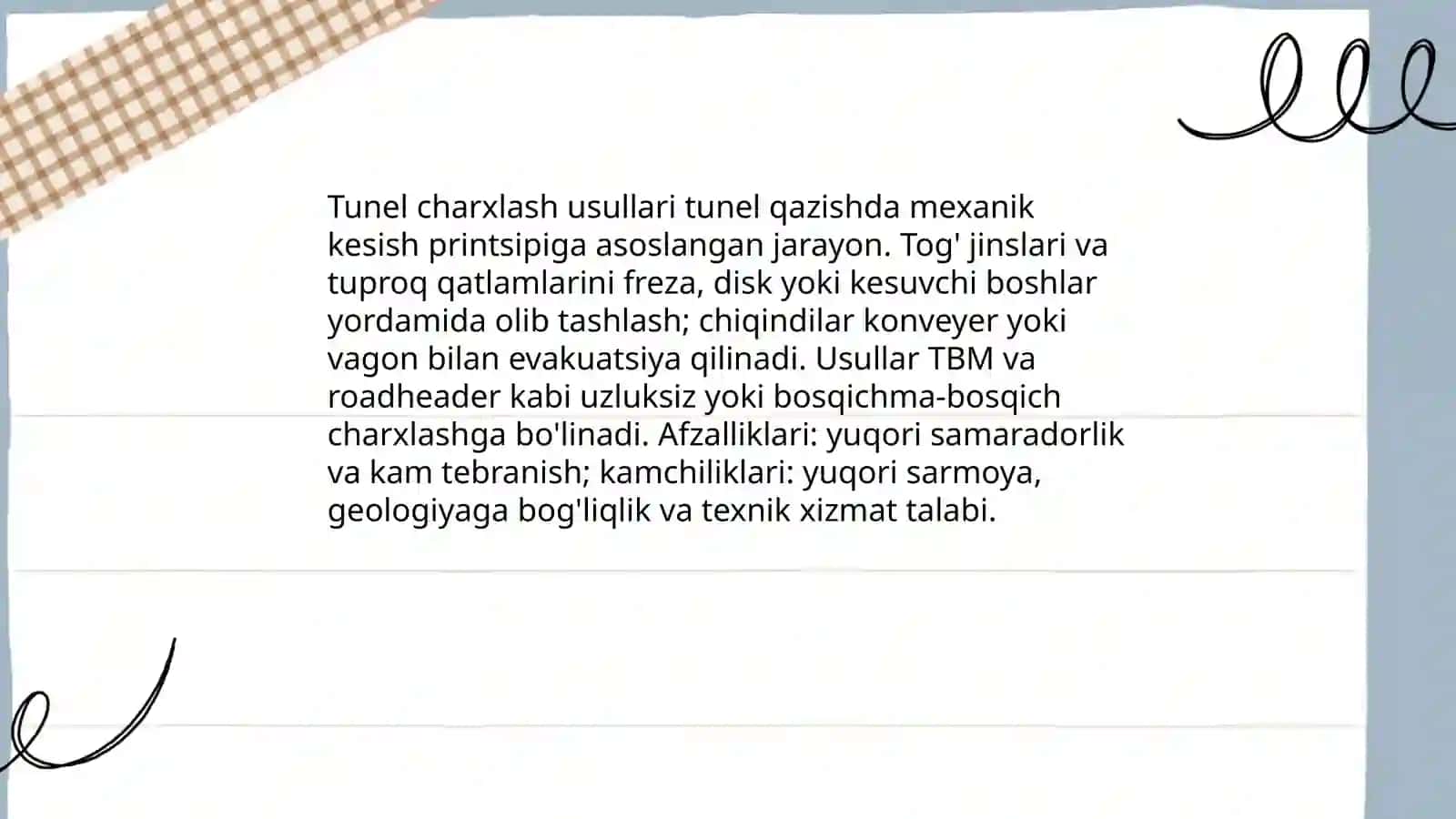 Tunel charxlash usullari 3