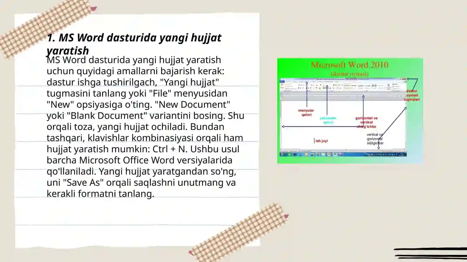 Matn ma`lumotlarni qayta ishlash dasturlari. MS Office dasturlari-MS Word dasturidan foydalangan holda matn hujjatlarini shakllantirish asoslari 3
