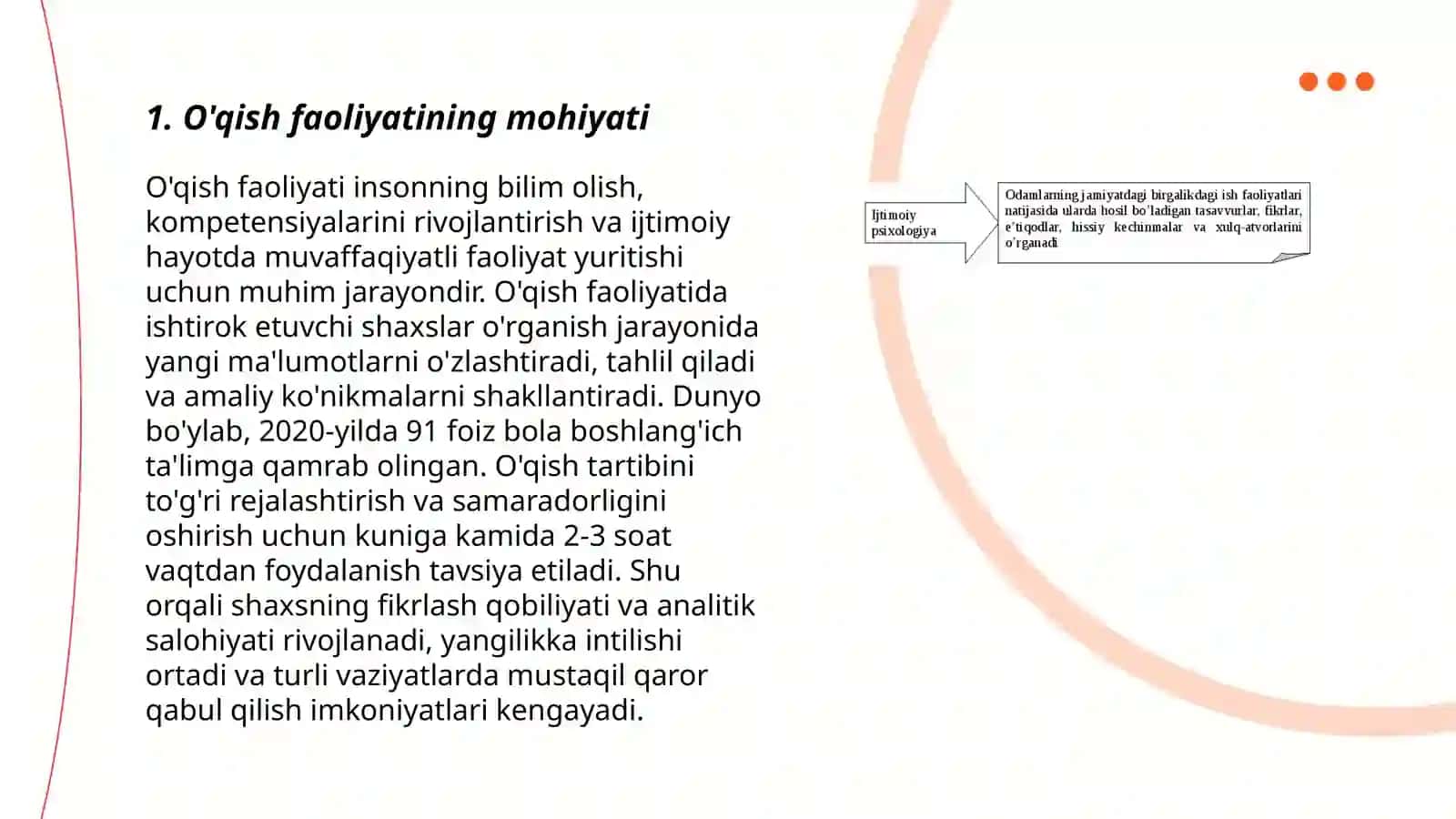 O‘qish faoliyati, uning komponentlari va psixologik xususiyatlari.Sezgi psixik jarayon sifatida 3